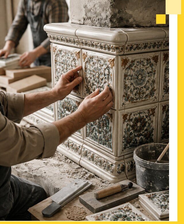 Изразцовые камины под ключ в Чусовой: проект и монтаж