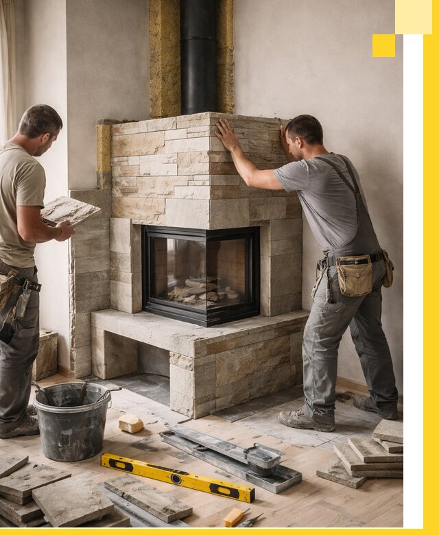 Угловые камины под ключ проект, монтаж и отделка в Чусовой