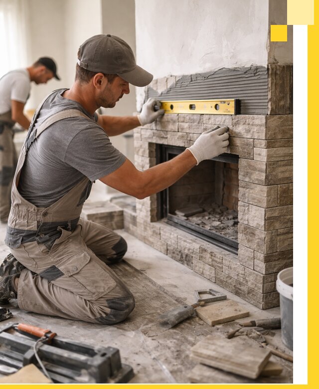 Облицовка каминов в Чусовой, монтаж и отделка натуральным камнем