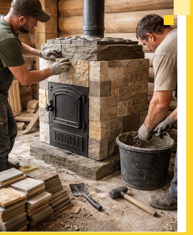 Облицовка банной печи под ключ в Чусовой: камень и плитка