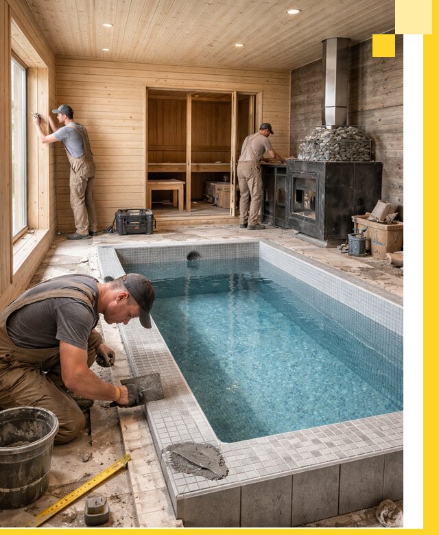 Проект бани с бассейном и сауной в Чусовой под ключ