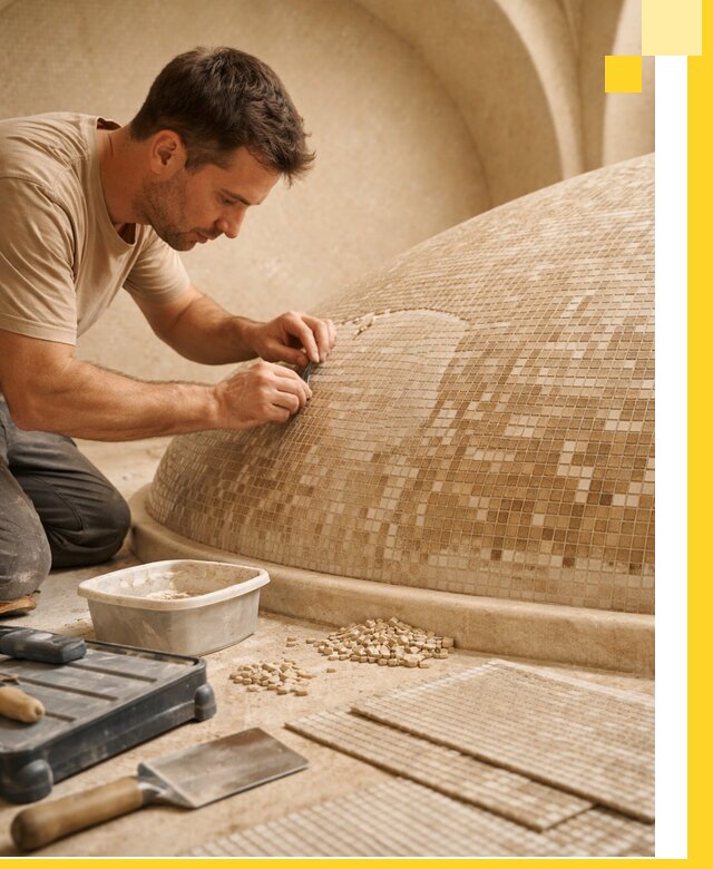 Профессиональная укладка мозаики для хамама под ключ в Чусовой